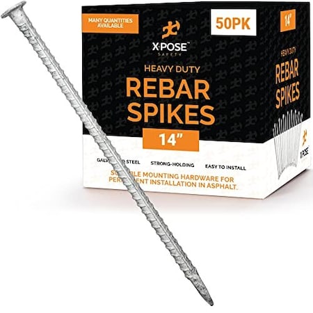 Rebar Stakes - 14 Inch Metal Spikes For Asphalt 1/2 Inch Diameter, 50PK